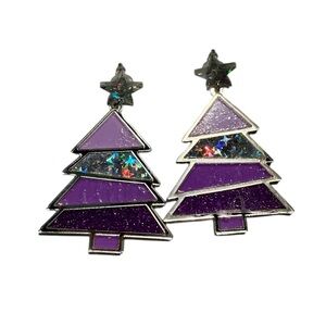 Festive Purple Christmas Tree Earrings